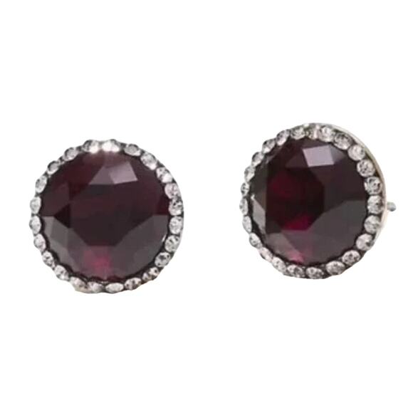 LOFT Ruby Red W/Pave Stone Elegant 1/2" Earrings - Picture 1 of 5